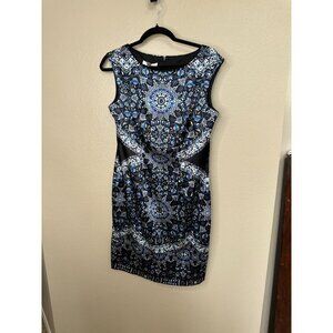 London Times‎ Womens Blue Black Dress 10 sleeveless polyester pencil round neck